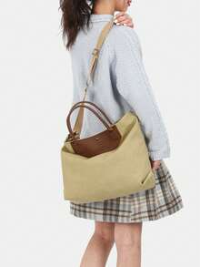 Túi xách dung tích lớn, túi tote thời trang nữ bằng vải nylon, túi đeo vai cho mẹ đi làm. - Màu Khaki - Xem 5