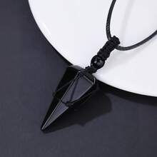 1件男士天然水晶黑曜石六角金字塔编织可调节项链 - 紫色 - 查看 2