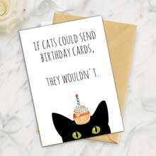 1 Fun Animal Birthday Card With An Envelope: A Cute Black Cat With A Cupcake And Candles. - A - View 7