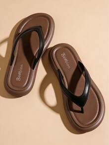 Women's Flip Flops, Black Thong Sandals, Slip-On Beach Slippers, Non-Slip Beach Sandals, Casual Flat Flip Flops For Women, Daily & Holiday Beach Wear - Black - View 2