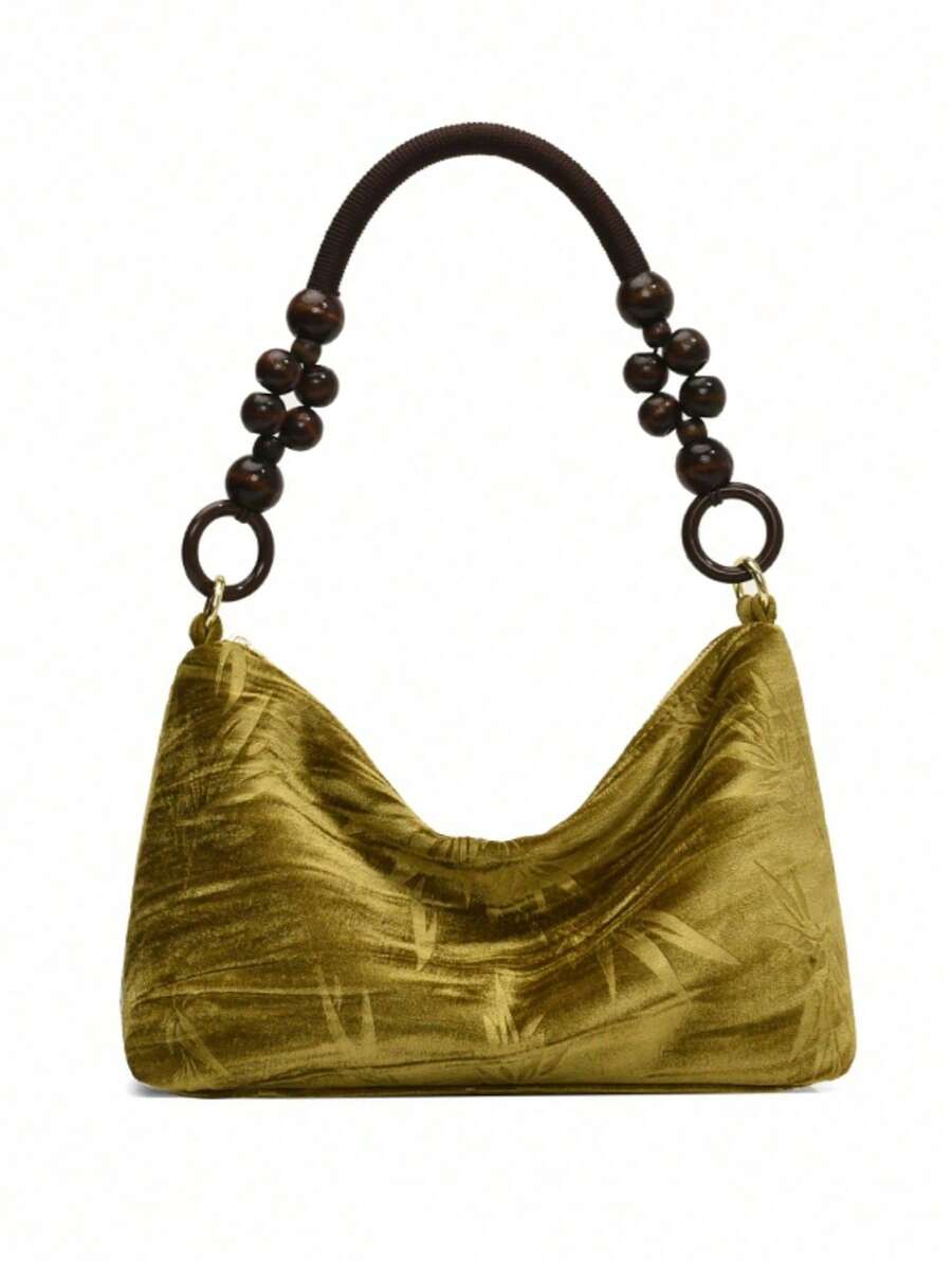 Cloud Shaped Suedette Shoulder Bag, Fashionable Dumpling Bag With Unique Design, Suede Bag Purse, Perfectly Matching With Fall Outfits Womenfall Clothes For Women - màu xanh lá - Xem 1