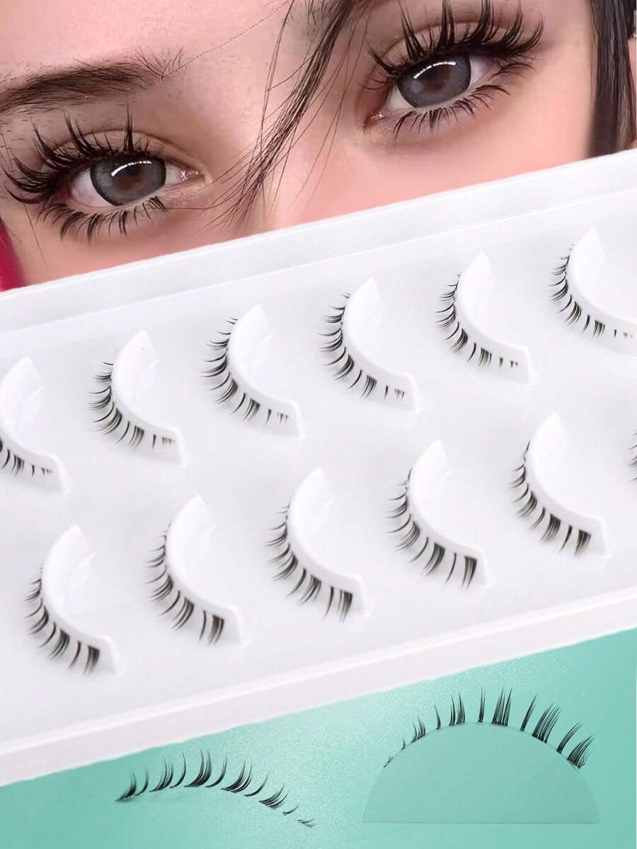 10 Pairs Cartoon-Style Natural Lengthening Lower Lashes, Delicate Makeup, Versatile False Eyelashes - Black - View 1