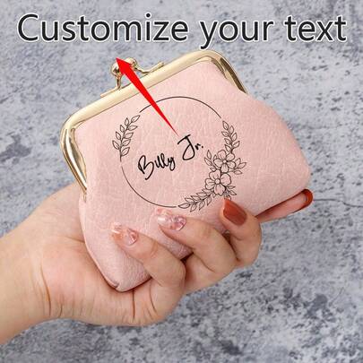 Custom Coin Purse - Personalized Engraved Name/Text PU Leather Kiss-Lock Clasp Wallet, Mini Handheld Pouch For Coins Cards Keys, Cute Bag For Women Girls