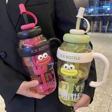 1pc Oversized Iced Beverage Cup, Minimalist High-Quality Large Capacity Water Bottle With Tea Infuser, Portable Handle & Straw, Summer Cooler - Multicolor - View 3
