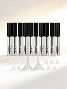 Bộ 10 chai đựng mascara rỗng màu đen 10ml kèm cọ chuốt mi, nắp, nút cao su và phễu, hộp đựng mỹ phẩm chống rò rỉ có thể tái sử dụng để tự làm serum dưỡng mi dầu thầu dầu, mascara tùy chỉnh, kem kẻ lông mày, dụng cụ trang điểm cỡ nhỏ tiện dụng cho salon làm đẹp, bộ trang điểm chuyên nghiệp, quà tặng cho người yêu thích trang điểm sử dụng tại nhà. - màu đen - Xem 1