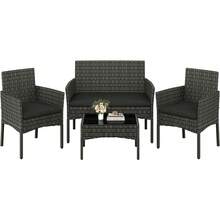 4 Pieces Outdoor Patio Conversation Set, PE Rattan Wicker Sofa Set With Soft Cushion And Tempered Glass Table - Grey - View 1