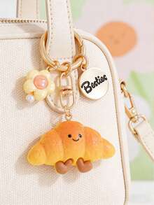1pc Cute Girl, Flower, Toast, Bread, Hamburger, Croissant Food Pendant Keychain Bag Charm, Great Gift For Best Friend - Multicolor - View 9
