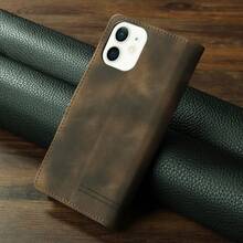 Funda de teléfono de cuero premium con ranura para tarjeta, tapa con cierre magnético, uso empresarial, 6ta generación - Marrón - Ver 3