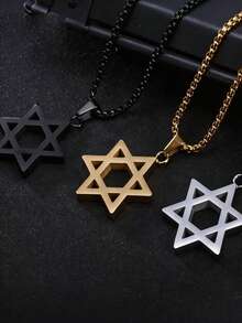 1pc Men's Hexagram Pendant Necklace, Stainless Steel Electroplated, Non-Fading, Minimalist Design, Personalized Accessory - Gold - View 1