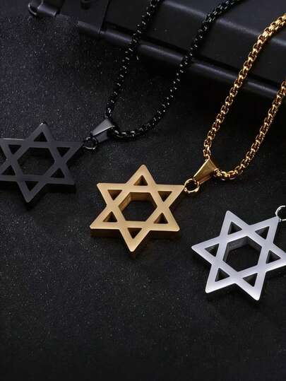 1pc Men's Hexagram Pendant Necklace, Stainless Steel Electroplated, Non-Fading, Minimalist Design, Personalized Accessory