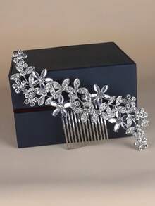 复古合金水钻发梳，优雅新娘头饰，适合婚礼派对盘发 - 銀色 - 查看 1