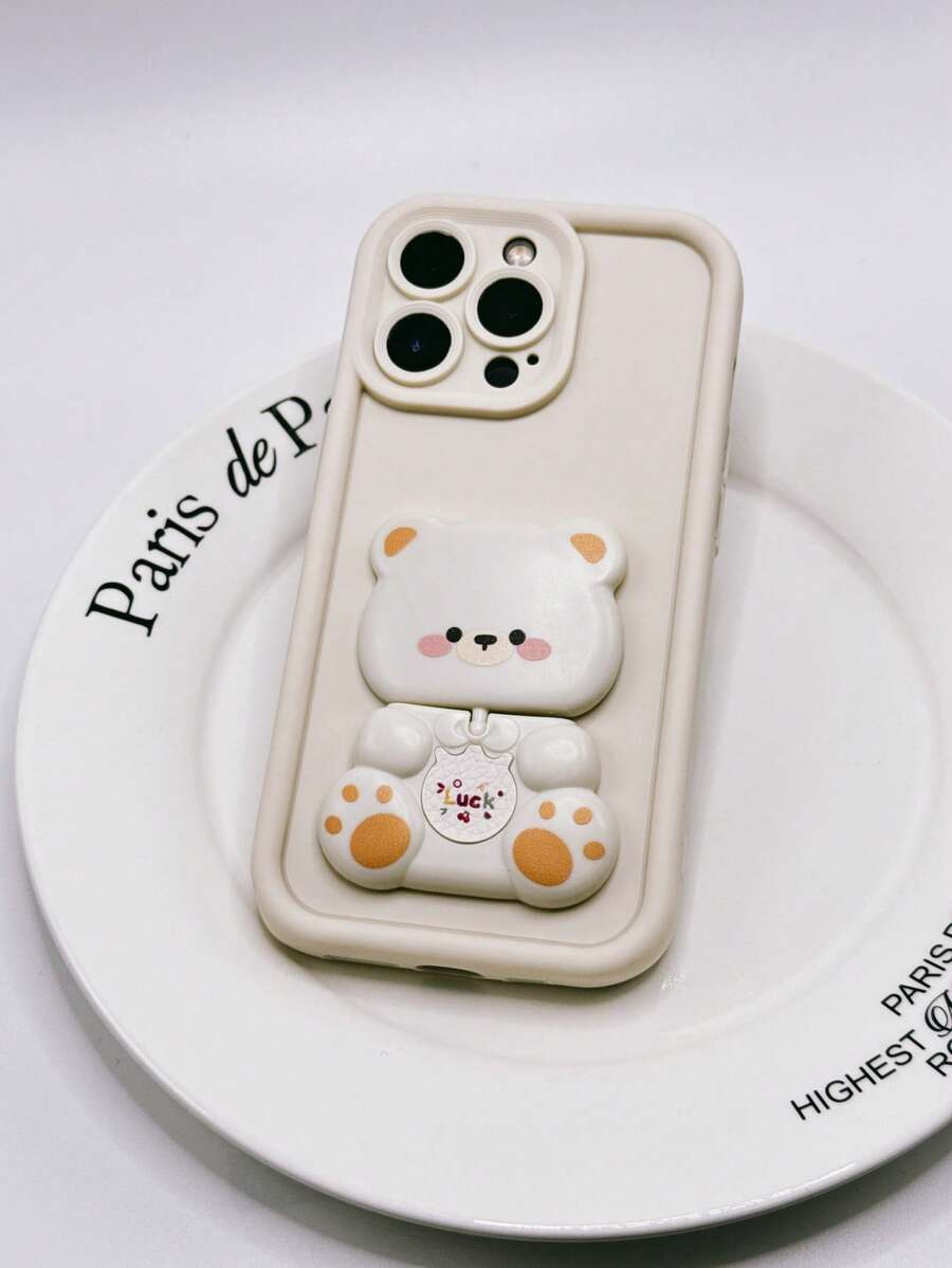1个可爱白色手机壳，带小熊支架，兼容三星Galaxy - 白色 - 查看 1