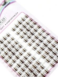 100pcs C-Curl Brown Anime Style Transparent Stem Cluster False Eyelashes, Natural & Lengthening, Manga Design, Individual Lashes For DIY - C - View 5