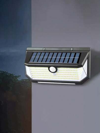 218 LED'li Güneş Enerjili Hareket Sensörlü Duvar Lambası, Su Geçirmez Dış Mekan Duvar Lambası, Dış Mekan, Villa, Bahçe, Kamp, Garaj, Avlu Aydınlatması için 218 LED Kırmızı ve Mavi Yanıp Sönen Güneş Enerjili Duvar Lambası