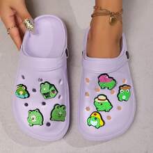Women's Handmade DIY Cute Animal Frog Accessories For Breathable Hole Shoes, Outdoor Beach Indoor Non-Slip Soft Comfortable Wear-Resistant Bathroom Shower Sandals - Purple - View 2
