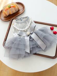 宠物连衣裙一件装，狗狗/猫咪春夏新款服装，公主薄纱连衣裙 - 灰色天鹅婚纱 - 灰色 - 查看 6