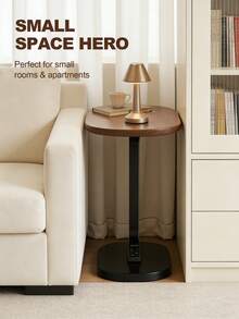 Adjustable Side Table, C Shaped End Table, Bedside Table With Small Spaces, Sofa Table With Metal Frame, Small Side Table For Couch, C Shaped Tray Table Side Table For Living Room Bedroom Corners And Office Dorm Room Decor Modern Style, Walnut Brown Color - Walnut Brown - View 9