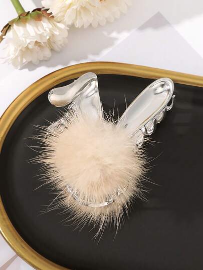 1个复活节主题毛绒兔子耳朵发夹，银色金属弹簧发夹，适合日常、派对或工作场合佩戴