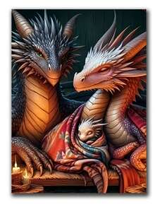 5D Diamond Painting Dragon Family Diamond Art Kits For Adults,Diamond Art Kits, Round Drill Diamond Painting, DIY Full Drill Diamond Dots Gem Art Adulte Craft Kits - round diamond - View 2