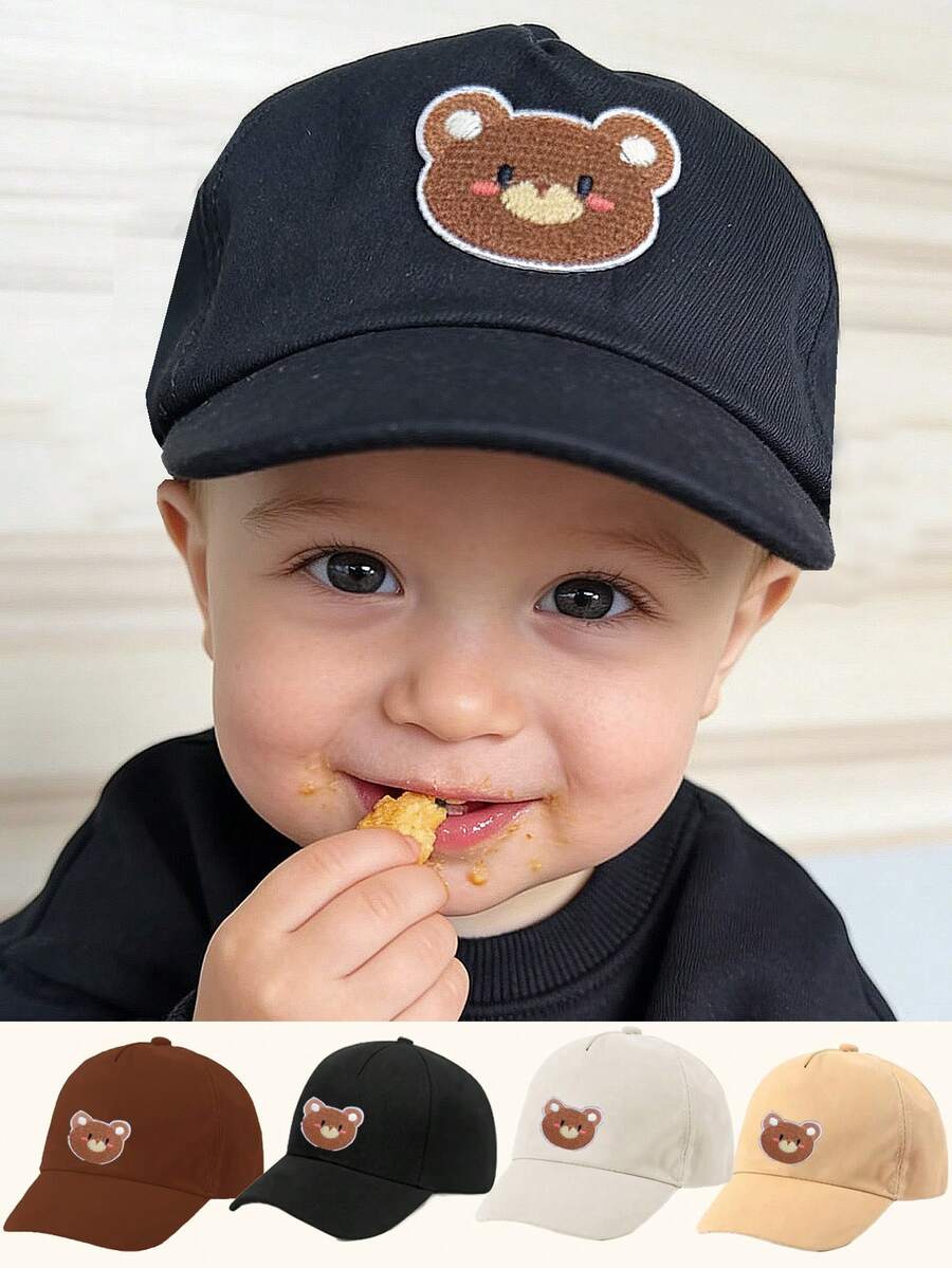 1顶 6-36个月 婴儿可爱棕熊刺绣柔软可调节棒球帽，适合男宝宝和女宝宝日常外出休闲穿着 - 小棕熊圖案 - 查看 1