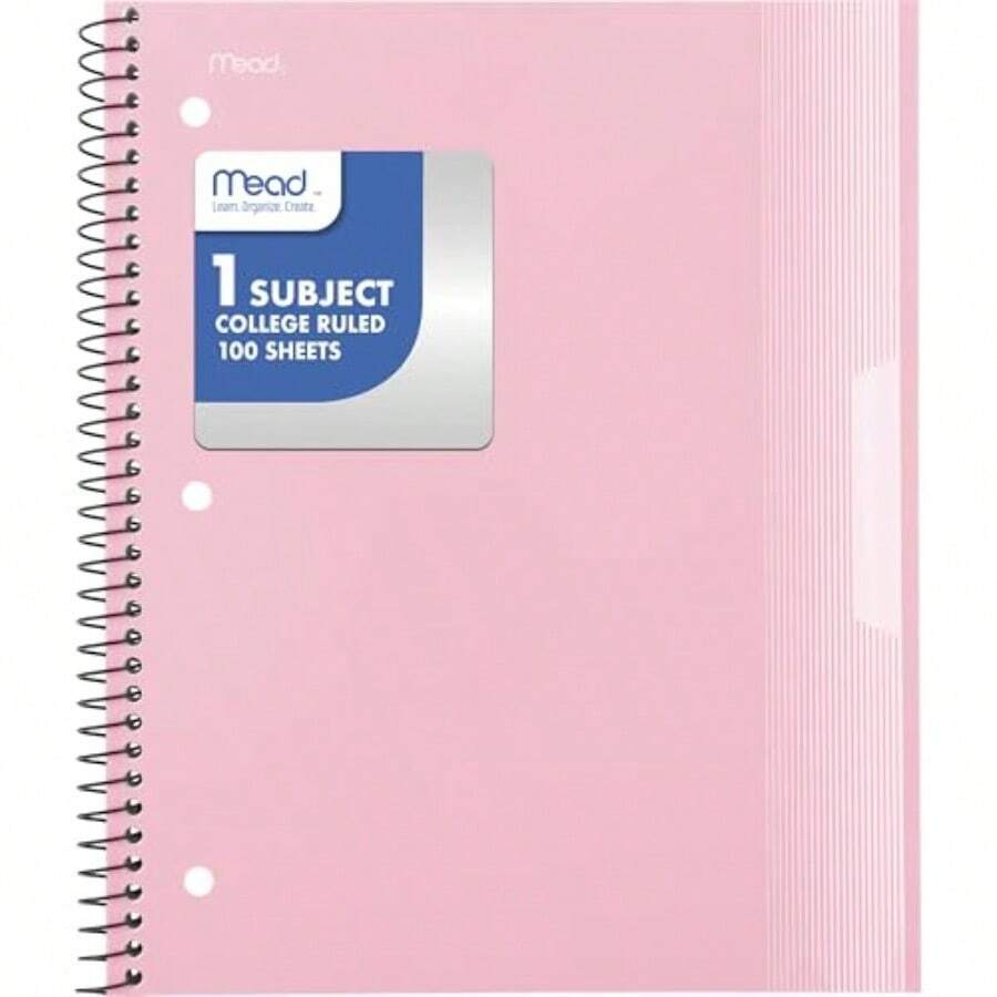 Spiral Notebook 1 Subject College Ruled Paper Plastic Cover 8-1/2" X 11" 100 Sheets Pastel Pink 820298B - Cao đẳng cai trị - Xem 1