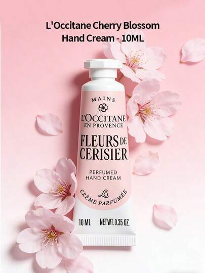 L'Occitane Krem do rąk Occitane Cherry Blossom 10 ml w rozmiarze podróżnym – luksusowy nawilżający krem do rąk, kwiatowy krem odżywczy przeznaczony do suchych, popękanych dłoni, poręczny w podróży, ekskluzywny prezent dla dziewczyny/mamy; niezbędna codzienna pielęgnacja dłoni, elegancki kwiatowy zapach, odpowiedni do pracy i codziennego użytku