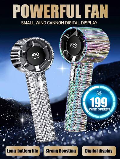 ENSSU Portable Handheld Turbo Fan, 199 Levels, Sparkling Crystal Sequin Design Mini Fan, USB Rechargeable Handheld Electric Fan With LED Digital Display, Long Lasting Battery, Fashionable Women's Portable Fan For Travel/Outdoor/Vacation/Beach/Outdoor Activities, IPX4 Waterproof, Low Noise Design,Mother's Day Gift,Bedroom Decor,Garden,Kitchen Decor,Summer,Beach,Travel Essentials,Room Decor,Squishy,Graduation