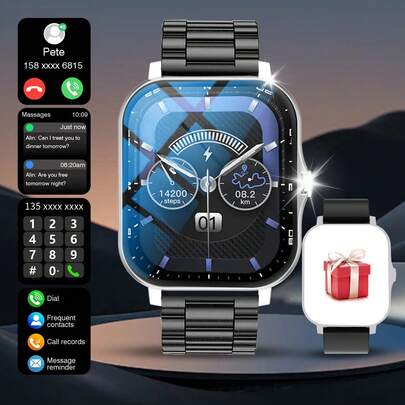 男女通用智能手表，配备 1.83 英寸大屏幕 - 支持蓝牙通话、信息提醒、运动功能、相机/音乐控制、天气信息 | 高性价比必备单品