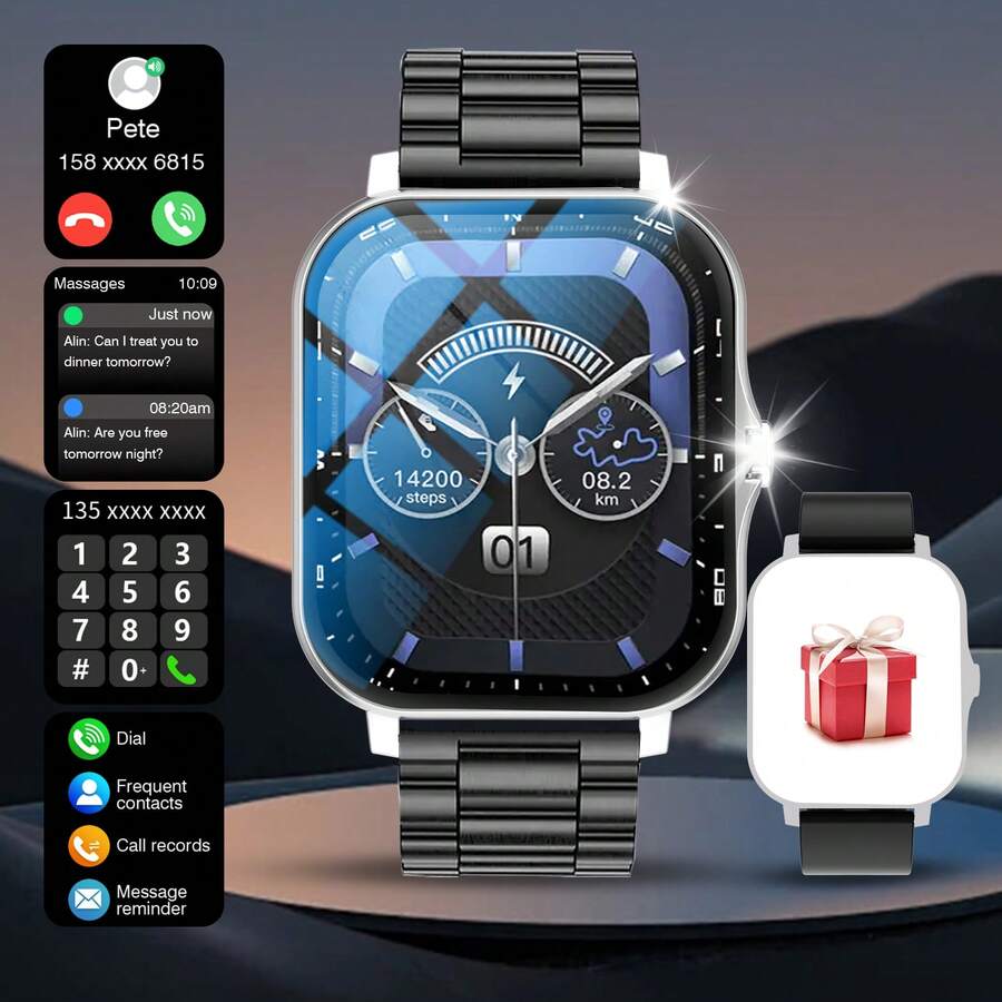 男女通用智能手表，配备 1.83 英寸大屏幕 - 支持蓝牙通话、信息提醒、运动功能、相机/音乐控制、天气信息 | 高性价比必备单品 - 查看 1