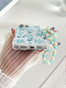 海龟彩绘编织波浪边简约优雅TPU彩绘防震手机壳，配串珠手链配件，兼容 17 Pro/17 Air/17/17 Pro Max、16/11/16 Pro/16 Plus/16 Pro Max/16 e/15 Pro Max/13/14/12/XS/XR/7G/8 Plus/XR/7/8、15 Pro Max、13、14、P12、X、12/14彩绘TPU防震软壳 - 彩色 - 查看 3