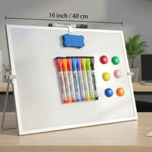 16" X 12" Double-Sided Magnetic Whiteboard, Includes 8 Whiteboard Markers, 6 Magnets, 1 Eraser, Small Whiteboard With Stand, Suitable For Drawing, Memo, To-Do List, School And More - Silver - 查看 6