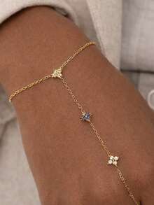 Customizable Birthstone Hand Chain, Dainty Gold Flower Bracelet, Personalized Gemstone Finger Bracelet, Minimalist Jewelry Gift For Her - Multicolor - View 2