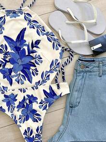 Bộ đồ bơi mới về mùa xuân/hè in họa tiết lá, cổ yếm, kiểu dáng gợi cảm, thanh lịch, hở lưng, xẻ cao, thích hợp cho bãi biển, kỳ nghỉ, tiệc tùng, giúp tôn dáng. - Nhiều màu - Xem 5