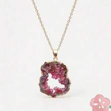 1件天然石英晶体切片吊坠，镶嵌紫水晶，镀金边缘，不对称镂空设计，锌合金材质，男女皆宜 - 金洞吊墜 - 查看 12