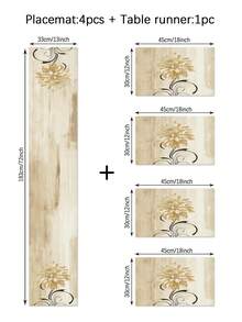 1/4/5/6/7pcs Vintage Style Floral Design Decoration Set, Living Room/Bedroom/Dining Room Decor, Linen-Like Material, Multi-Size Options, Dining Table Decor, Fireplace Mantel Scarf, Placemats, Coasters, Home Decor - Mocha Brown - View 19