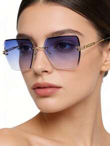 1 chiếc kính thời trang nữ kiểu dáng retro vuông không gọng, màu xanh gradient, phù hợp để đeo hàng ngày và chụp ảnh đường phố. - Màu xanh lam - Xem 4