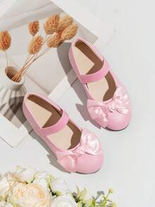 1 Paar Mädchen-Abendschuhe, Tanzschuhe mit Schleifen-Design, bequeme flache schwarze Schuhe, geeignet für Schulaufführungen, Hochzeiten, elegante Mädchenschuhe - Pink - Übersicht 2