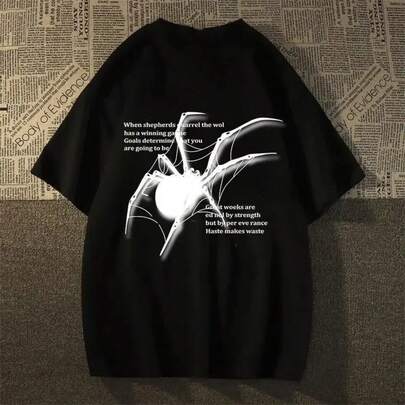 2025NewJRJZ Men's Streetwear Casual Spider Print Short Sleeve T-Shirt Acubi Harajuku Girl Grunge Aesthetic
