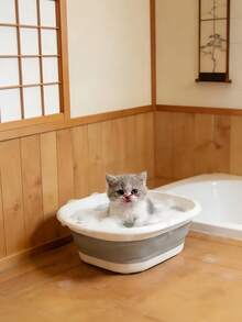 宠物浴缸，可折叠小型犬浴缸带排水口，洗脸盆，脏衣篮，通用猫狗浴缸 - 彩色 - 查看 3