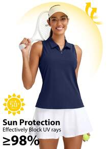 Women's Sleeveless Golf Polo Shirts, Quarter-Zip Tennis Tank Top, Moisture-Wicking Athletic Shirt, Ideal For Tennis, Yoga, And Outdoor Activities - Xanh nước biển - Xem 5