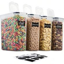 4 Pack Airtight Cereal & Dry Food Storage Container - Kitchen And Pantry Organization Canisters For, Flour, Sugar, Rice, Nuts, Snacks, Pet Food & More (4L, 135.5 Ounce) - 查看 1