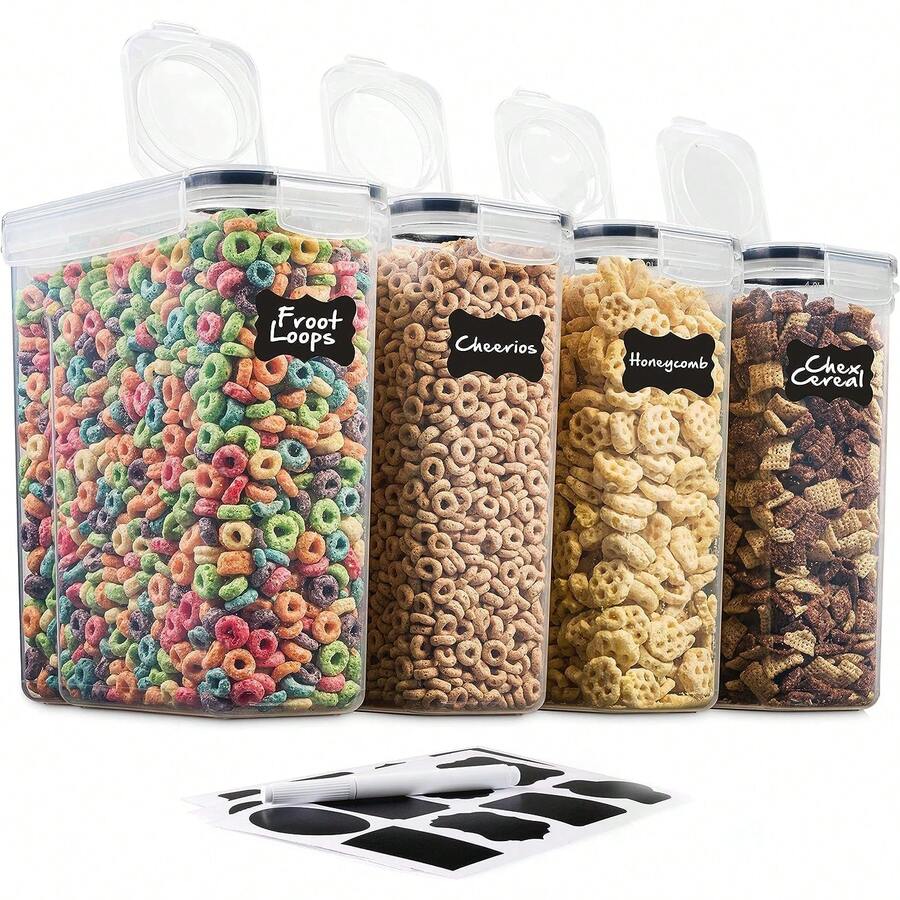 4 Pack Airtight Cereal & Dry Food Storage Container - Kitchen And Pantry Organization Canisters For, Flour, Sugar, Rice, Nuts, Snacks, Pet Food & More (4L, 135.5 Ounce) - 查看 1