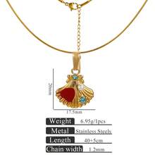 1 pieza Collar de acero inoxidable con colgante de gota de aceite, tortuga marina, estrella de mar y concha, joyería impermeable para mujer, playa de verano - Dorado - Ver 7
