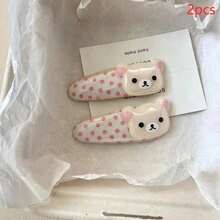 2pcs Kawaii Rilakkuma Bangs Side Clip Cartoon Cute Wave Point BB Hair Clip Sweet Versatile Hairpin Hair  Birthday Gift - 黃色-2件 - 查看 5