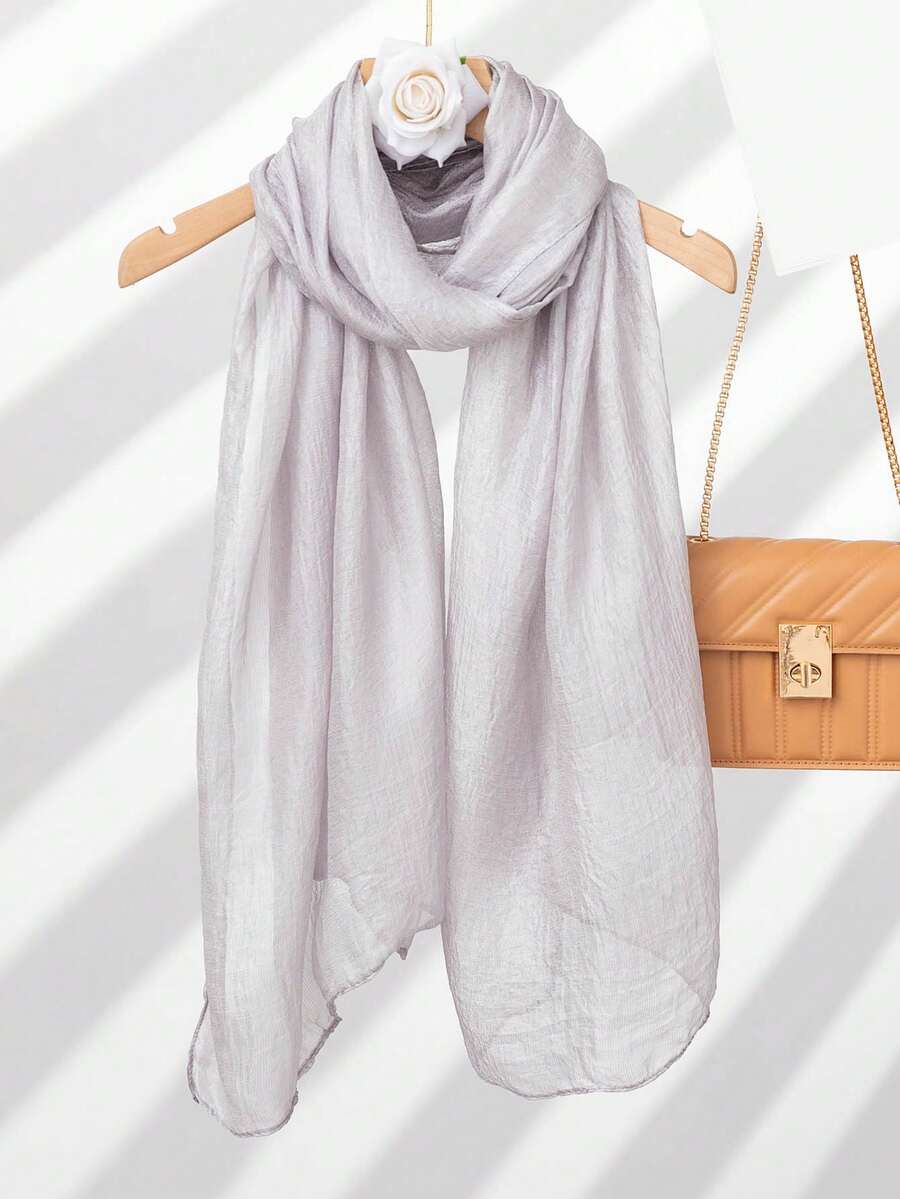 1pc Soft & Lightweight Solid Color Scarf,Beach,Holiday,Accessories,Travel Essential - Grey - View 1