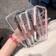 1个粉色爱心可爱图案高端透明全包覆TPU时尚手机保护壳，兼容苹果17、11、12、13、14、15、16、17 Pro Max - 彩色 - 查看 2