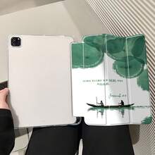 Minimalist Boat And Lotus Aesthetic Bible Verse Background Stylish Transparent Tablet Case| TPU Material, Foldable, Adjustable Stand, Card Slot, Automatic Sleep/Wake Function, Compatible With 10/11/9 Mini Air 4/8/7/6/5/Pro Series.Holiday Accessories.Cute Tablet Case. - Nhiều màu - Xem 9