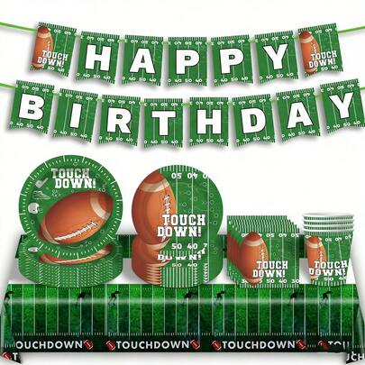 50pcs Football Themed Football Disposable Tableware Set, Perfect For Sports Party, Camping, Patio Barbecues, Picnitc, Bbq, Wedding, Party And Birthday, Suitable For Sports Party Decorations, Home Decorations, Birthday Decorations, Birthday Party Decorations, Wedding Decorations, Which Perfect Footabll Party Supplies, Bbq Supplies, Wedding Supplies, Birthday Party Supplies, Disposable Plate