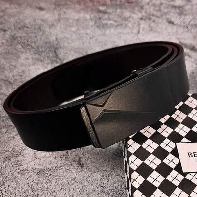 Luxury Matte Automatic Buckle Belt, Men's Faux Leather Belt, Essential For Workplace, Versatile Styles