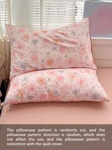 2/3pcs Pink Flower Printing, Super Soft, Student Sushe,Sweet And Lovely Girl, Student, Washed And Sanded Quilt Cover Pillowcase Set In Spring And Summer Twin Queen King - Watermelon Pink - View 4
